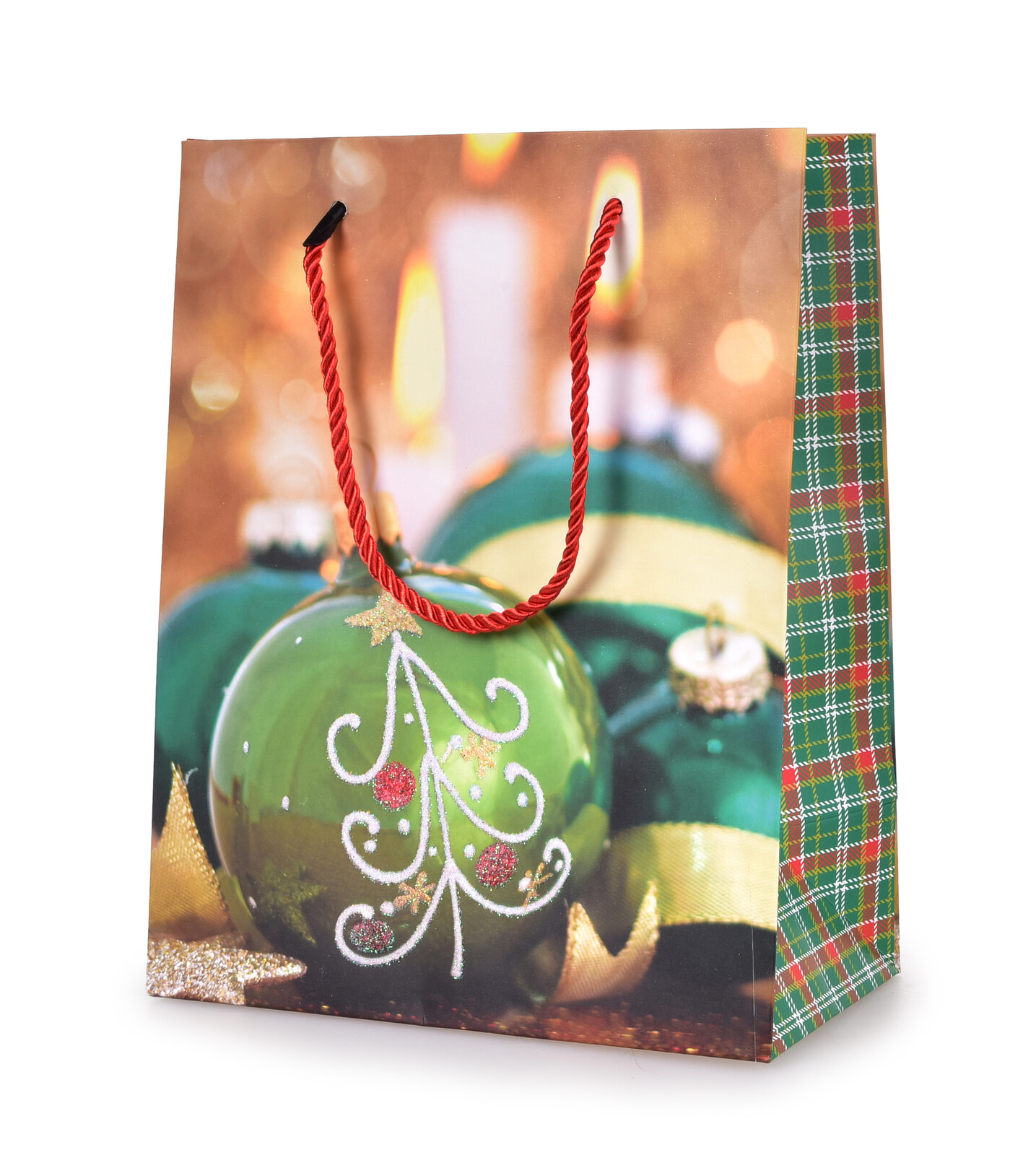 Zelené koule a sváteční svit | dárková taška M