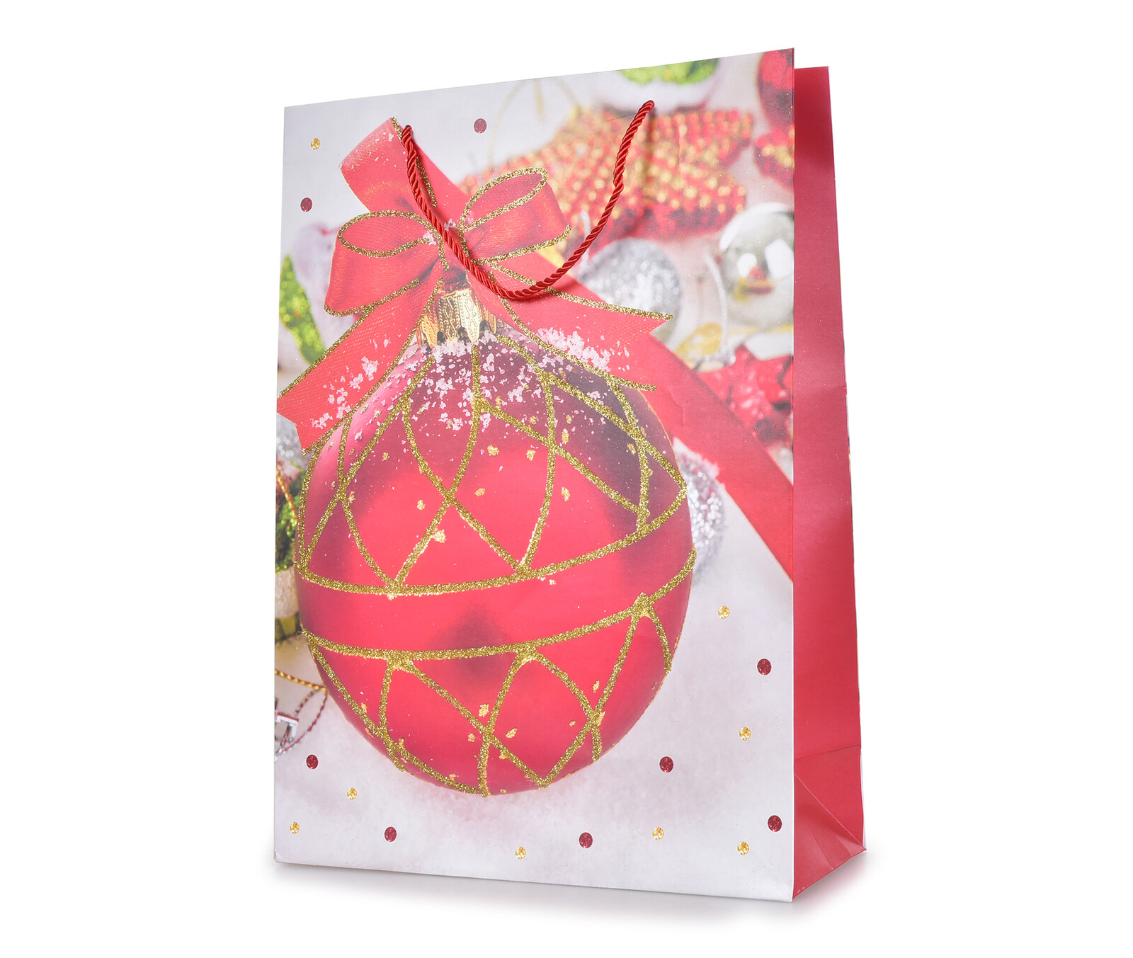 Červená koule se zlatou mašlí | dárková taška XL