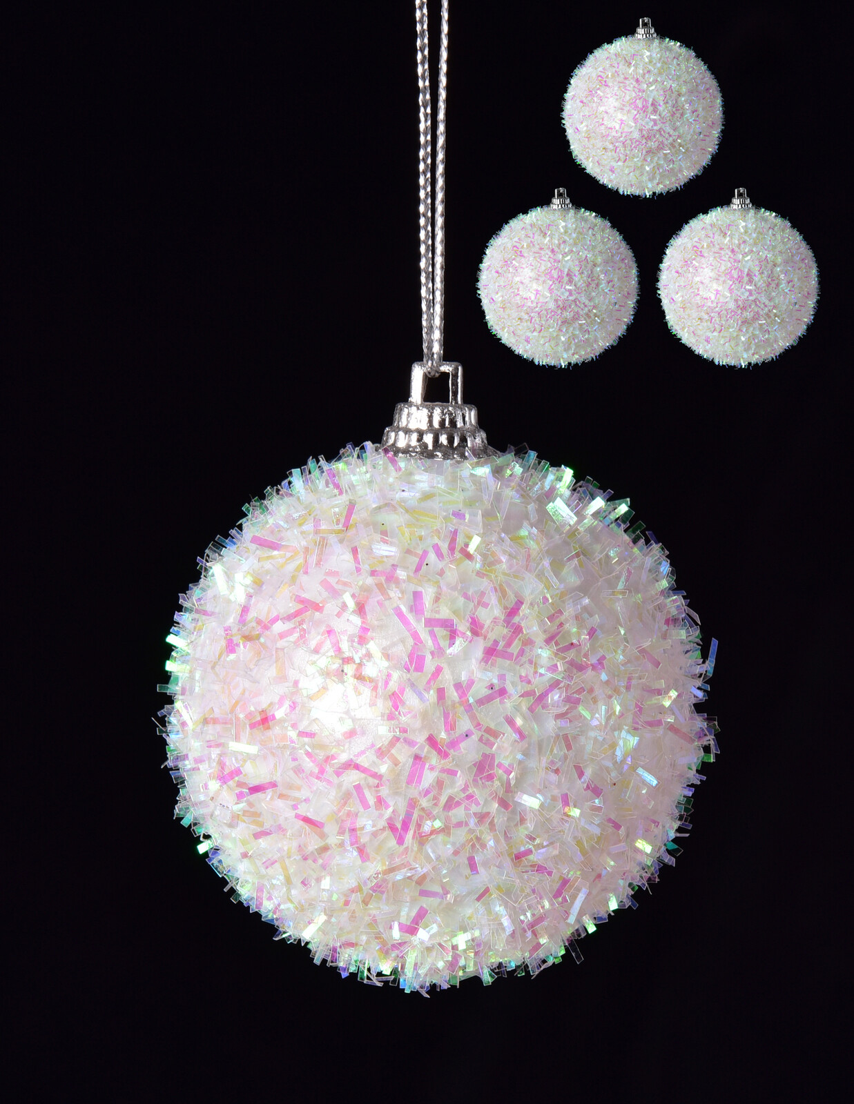 KRYSTALOVÝ SNĚHOVĚJ | dekorační koule s perleťovými lametkami | sada 4 ks | 9 cm