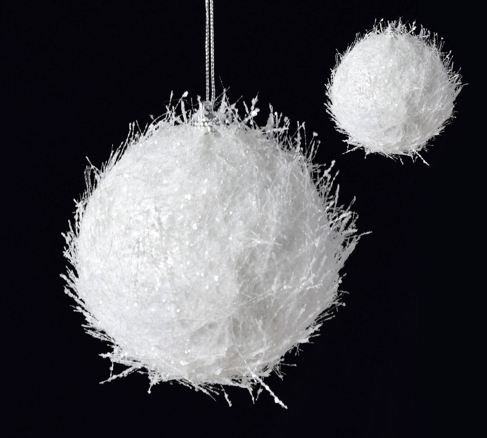 POLÁRNÍ KRYSTALY | velké dekorativní koule s vlákny a třpytkami | sada 2 ks | 9 cm