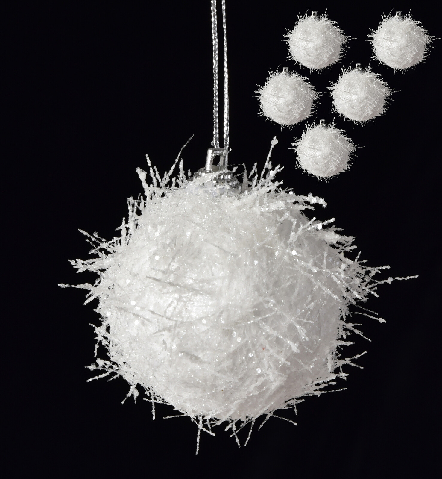 POLÁRNÍ SNĚŽENKY | dekorativní koule s vlákny a třpytkami | sada 6 ks | 6 cm