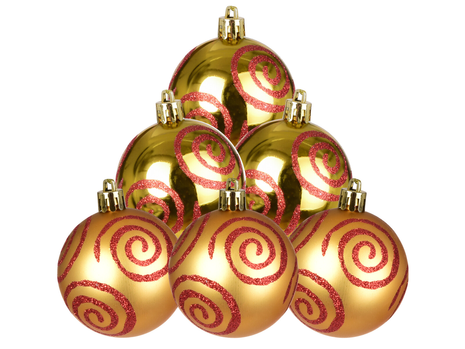 ZLATÝ VÍR | sada ozdob | 6 ks | zlaté koule s červenými spirálami