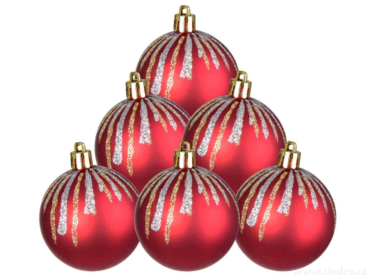 LEDOVÝ SEN | sada ozdob | 6 ks | červené koule se zlato-stříbrným dekorem