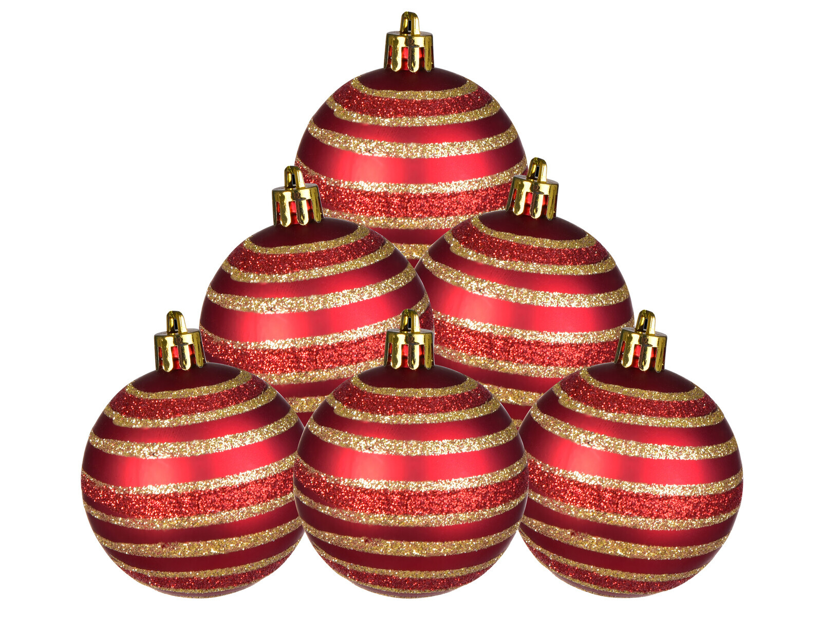 VÁNOČNÍ GALAXIE | sada ozdob | 6 ks | červené koule se zlatými pruhy