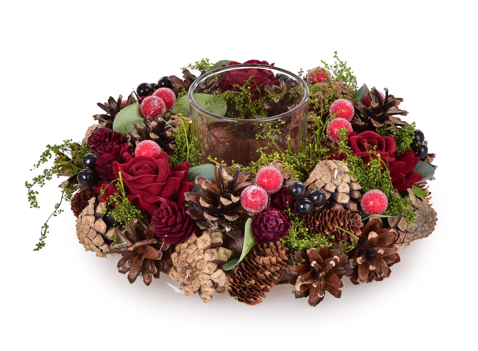 ČERVENÁ HARMONIE | přírodní věnec se svícnem | Ø 22 cm