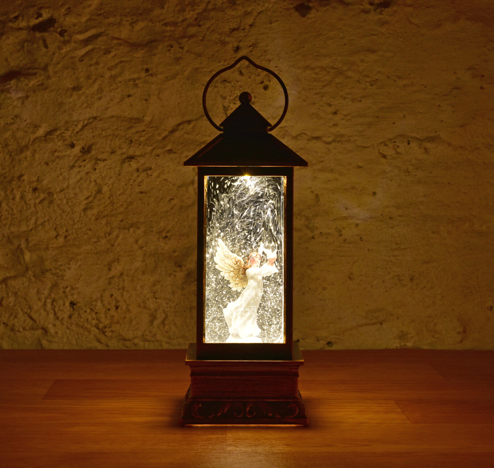 SVĚTLO ANDĚLSKÉ NADĚJE | LED lucerna s poletujícími třpytkami, andělem & melodiemi | výška 31 cm