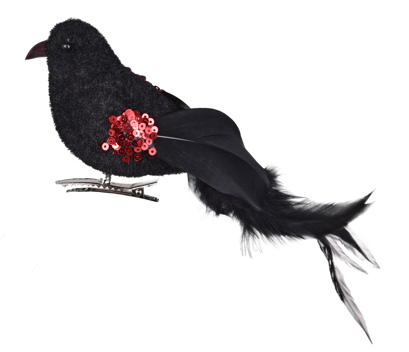 PŮLNOČNÍ ŠEPTÁNÍ | Dekorační ptáček s pery a flitry | 22 cm