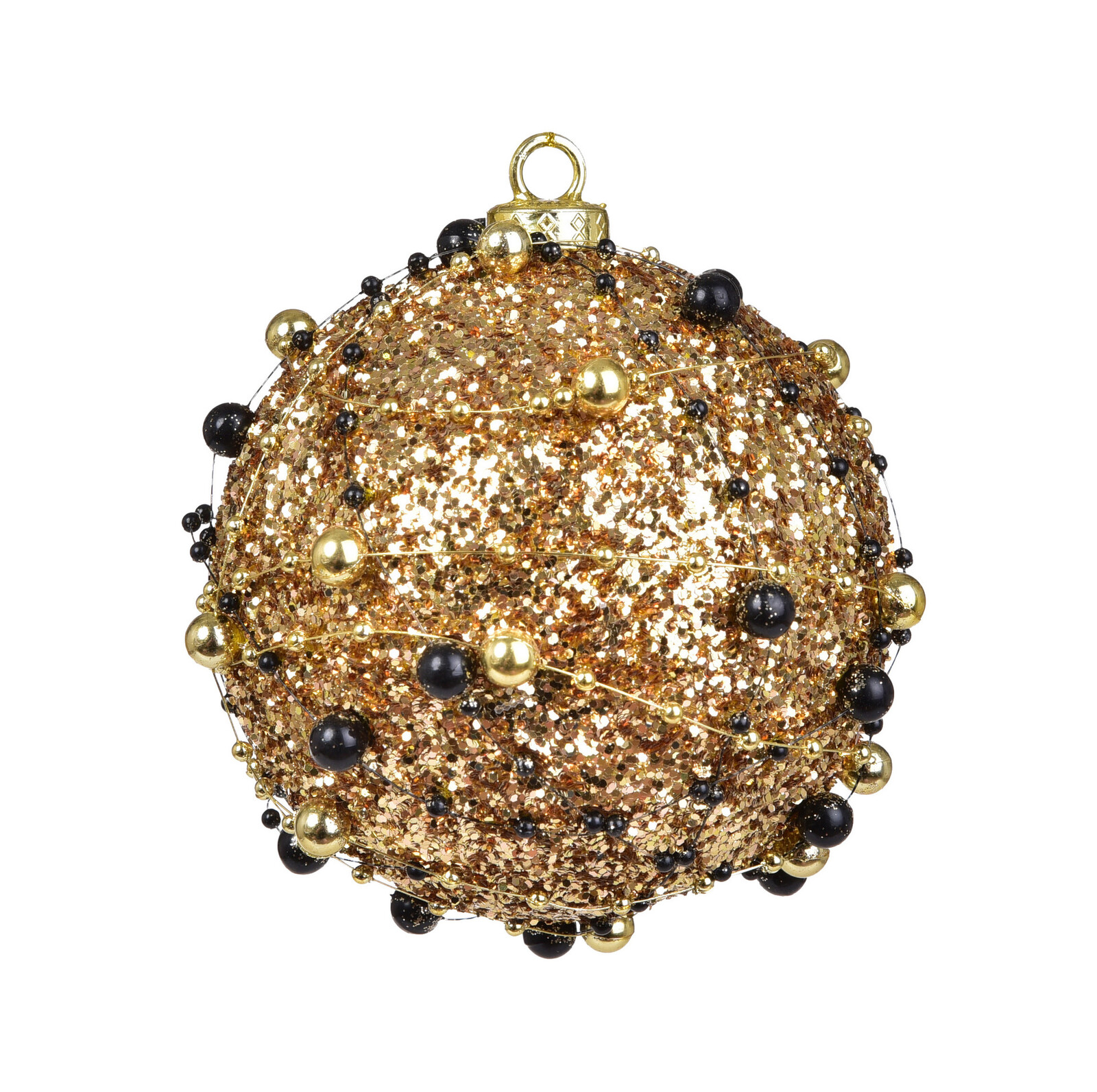 ZLATO & ČERNÉ PERLY | třpytivá XL ozdoba s kuličkami | 9 cm