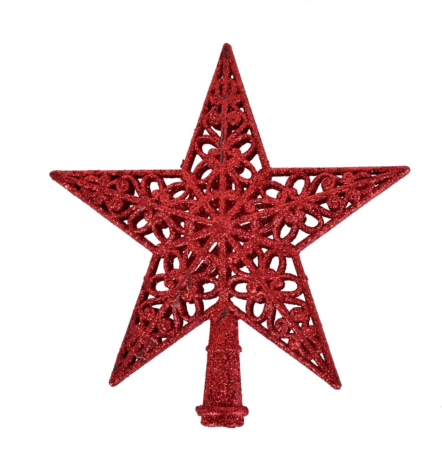 VÁNOČNÍ KORUNA | hvězda na stromek | červená krajková třpytivá