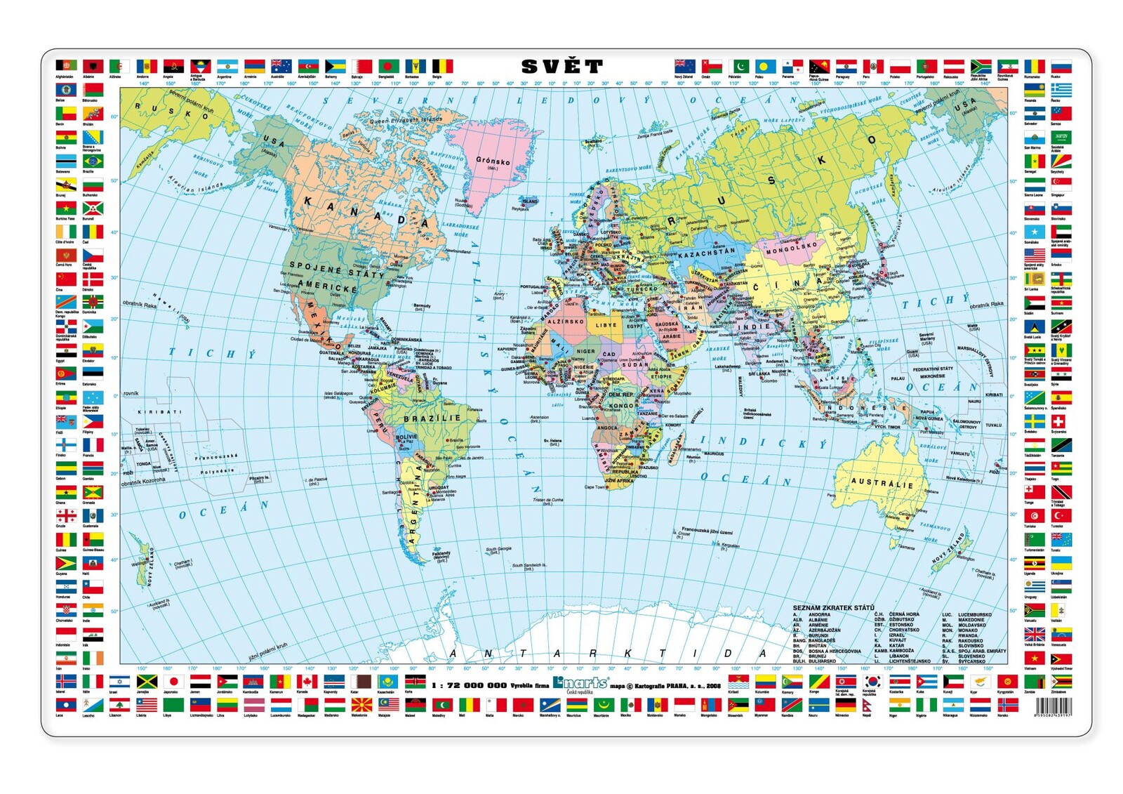 Podložka na stůl - mapa světa, 67 x 44 cm