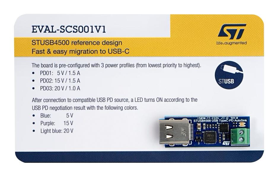Stmicroelectronics Eval-Scs001V1 Ref Design Board, Usb Type-C Pd Ctrl