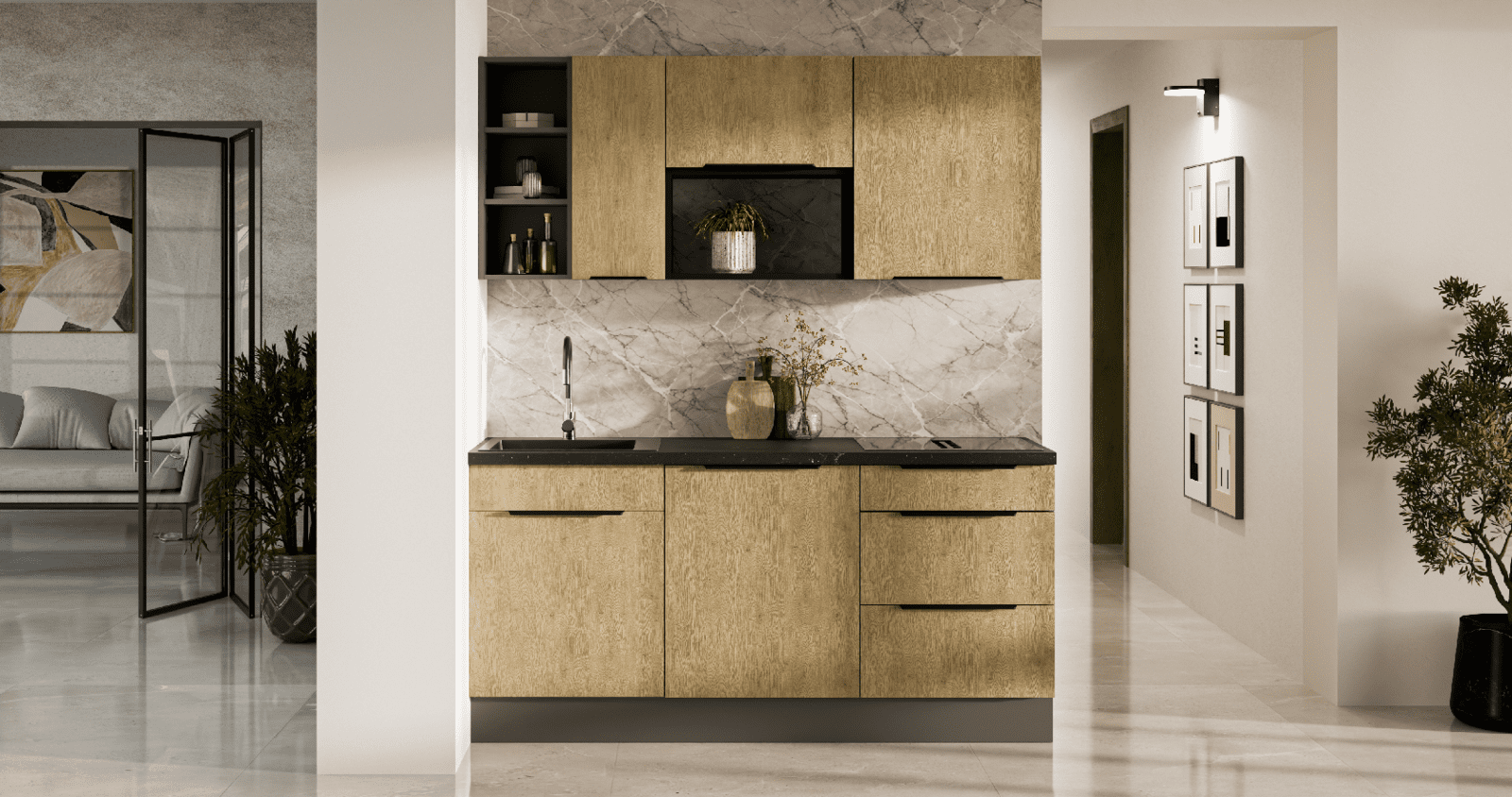 Kuchyňská linka 180 cm Cremona ANT 1 Barva korpusu: Antracit, Barva dvířek: Dub Cremona