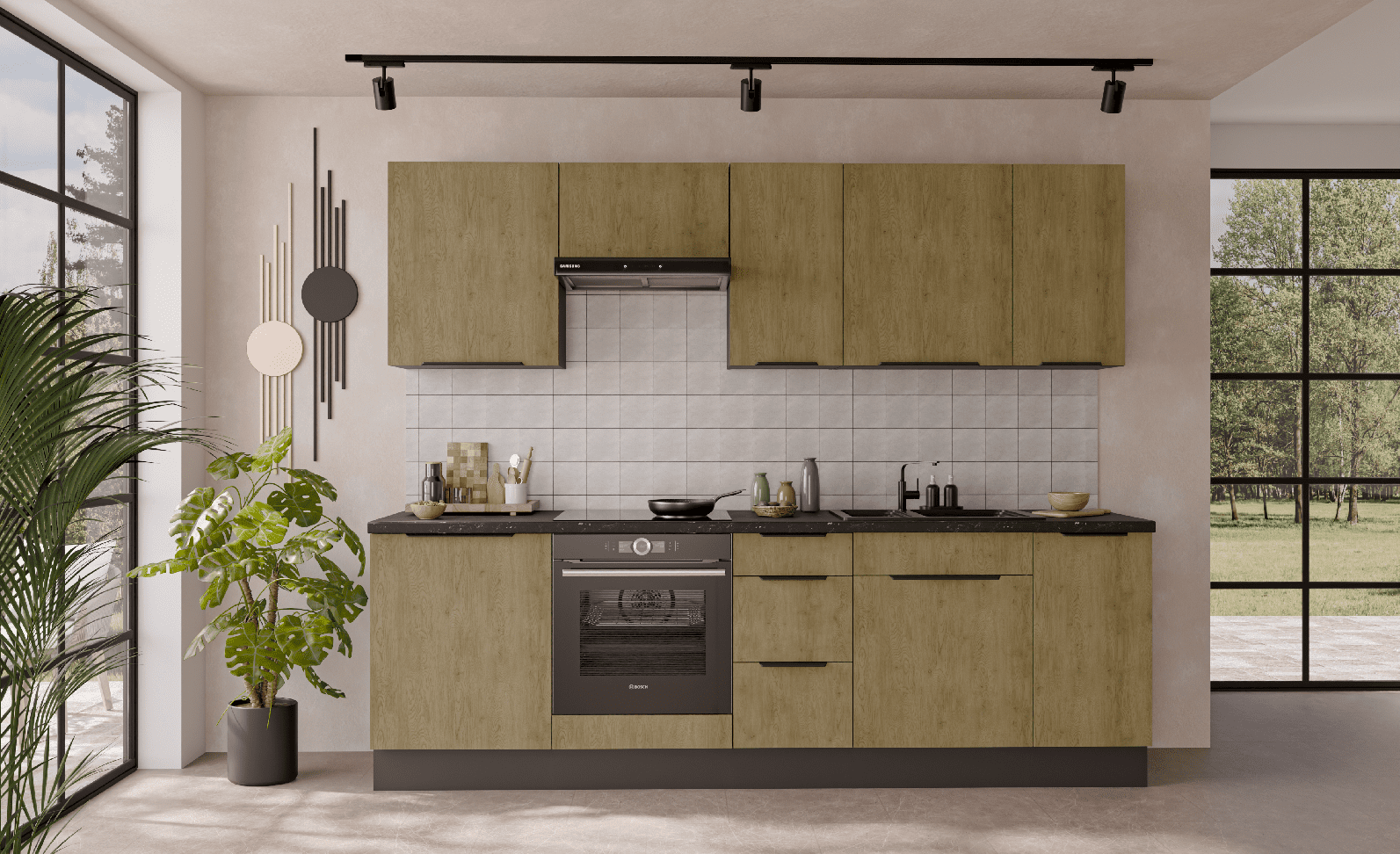 Kuchyňská linka 260 cm Cremona ANT 2 Barva korpusu: Antracit, Barva dvířek: Dub Cremona