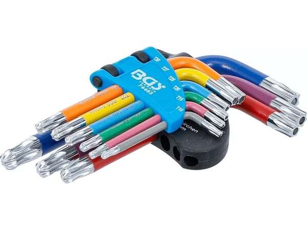 BGS technic Zástrčné klíče Torx s otvorem T10-T50 barevné, krátké s kuličkou, sada 9 ks - BGS 74463