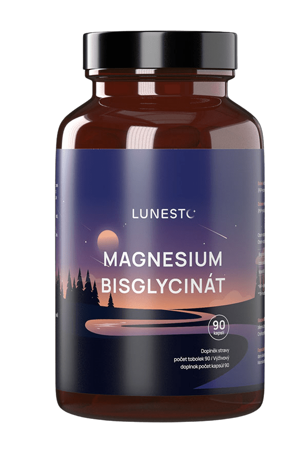 LUNESTO Magnesium Bisglycinát, 650 mg, Hořčík 130 mg & Vitamín B6, 90 kapslí