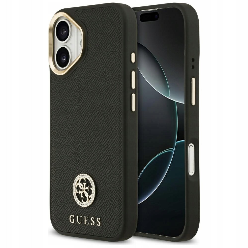 Pouzdro Guess Grained Strass Logo MagSafe pro iPhone 17, černé