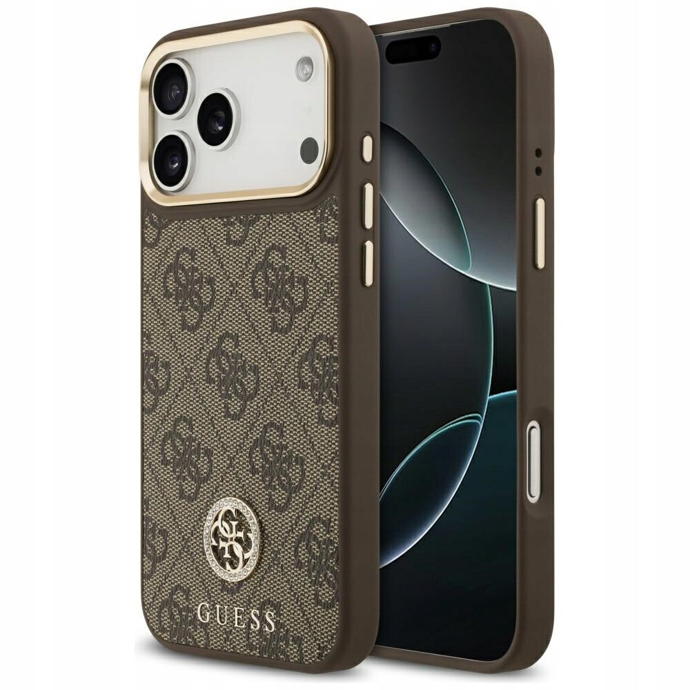 Pouzdro Guess 4G Strass Logo MagSafe pro iPhone 17 Pro Max, hnědé