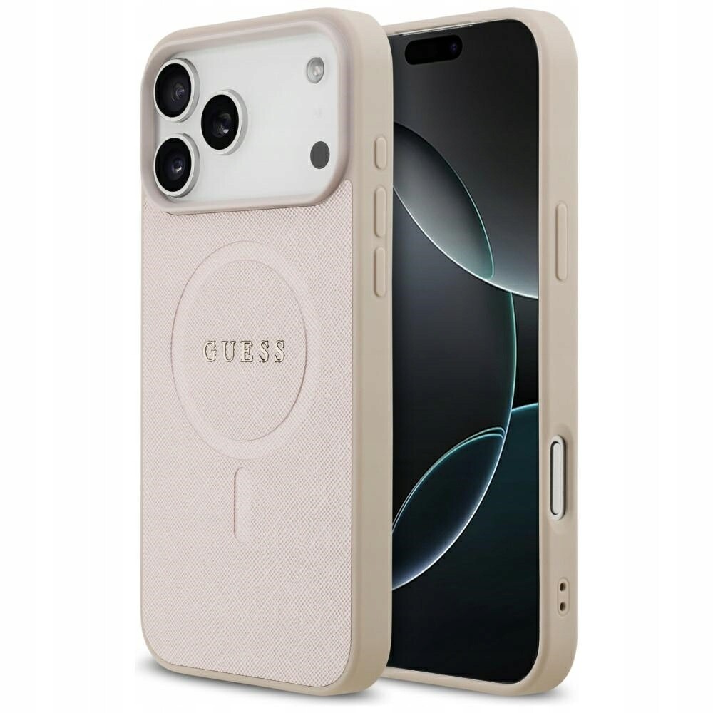 Pouzdro Guess Saffiano Classic Logo MagSafe pro iPhone 17 Pro Max růžové