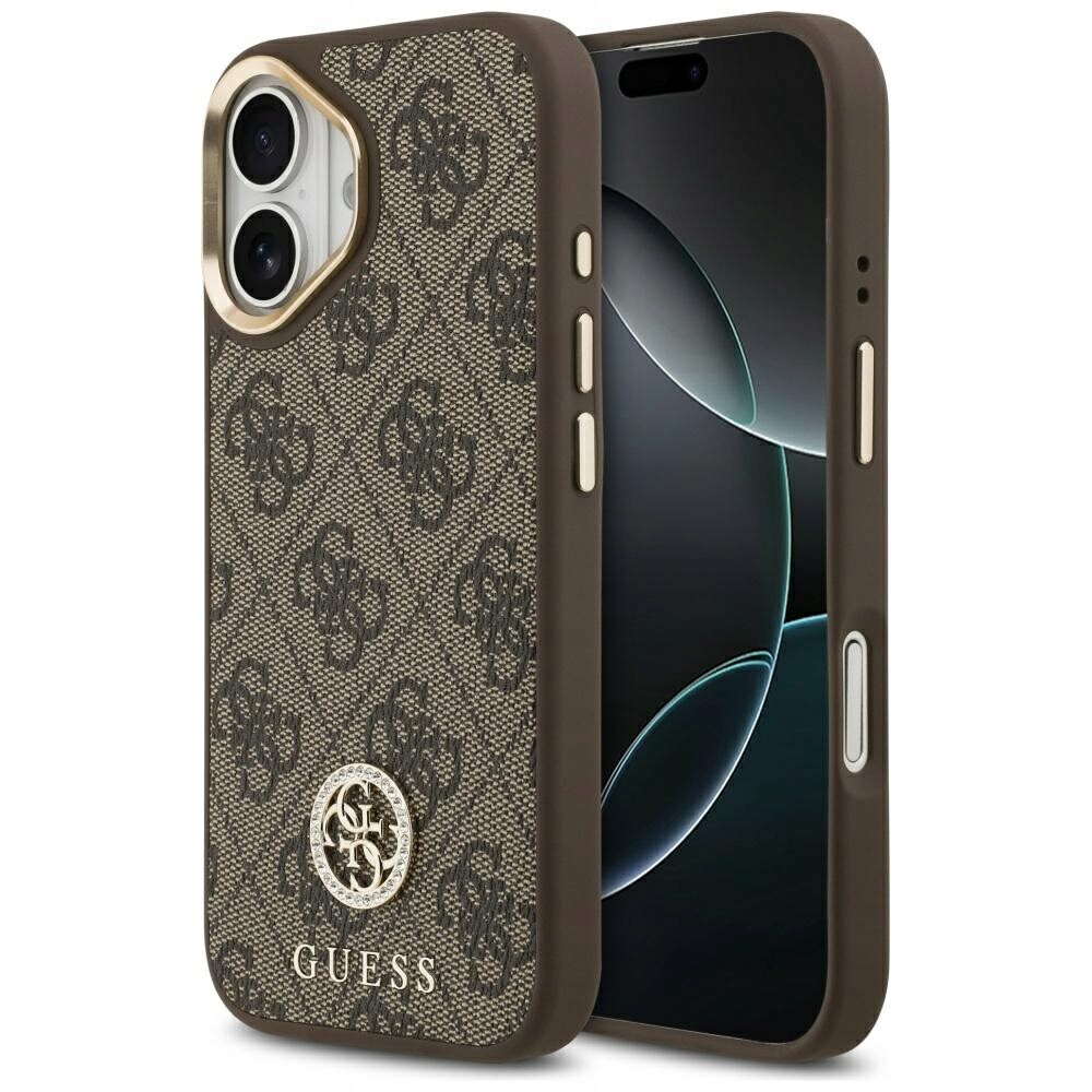 Pouzdro Guess 4G Strass Logo MagSafe pro iPhone 17, hnědé