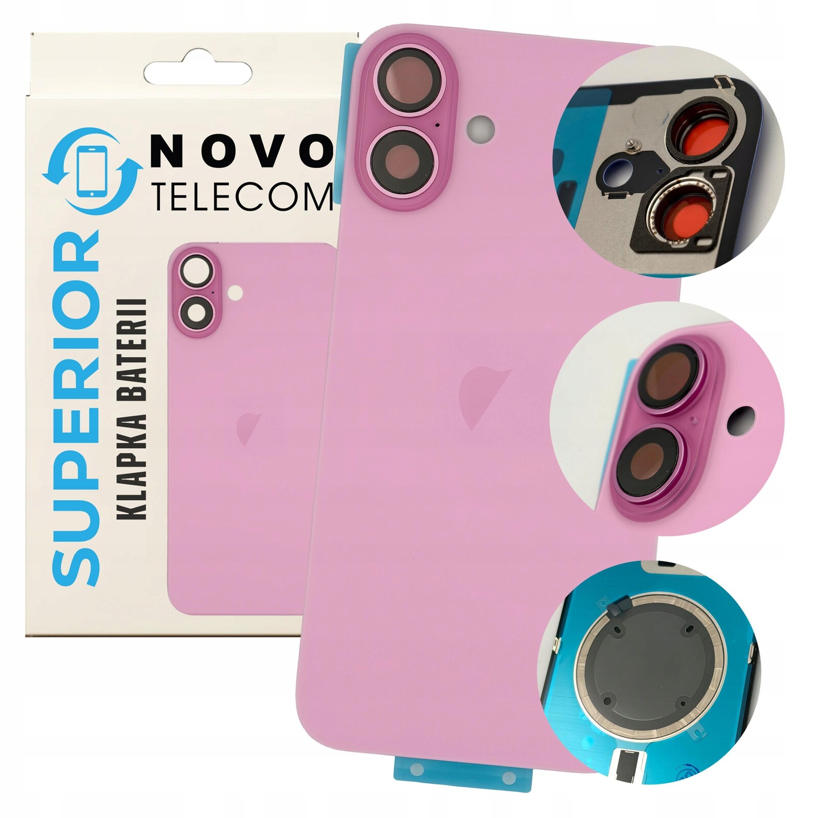Klapka na baterie Růžová pro iPhone 16 Plus Zadní Kryt Sklo Panel Zadní strana