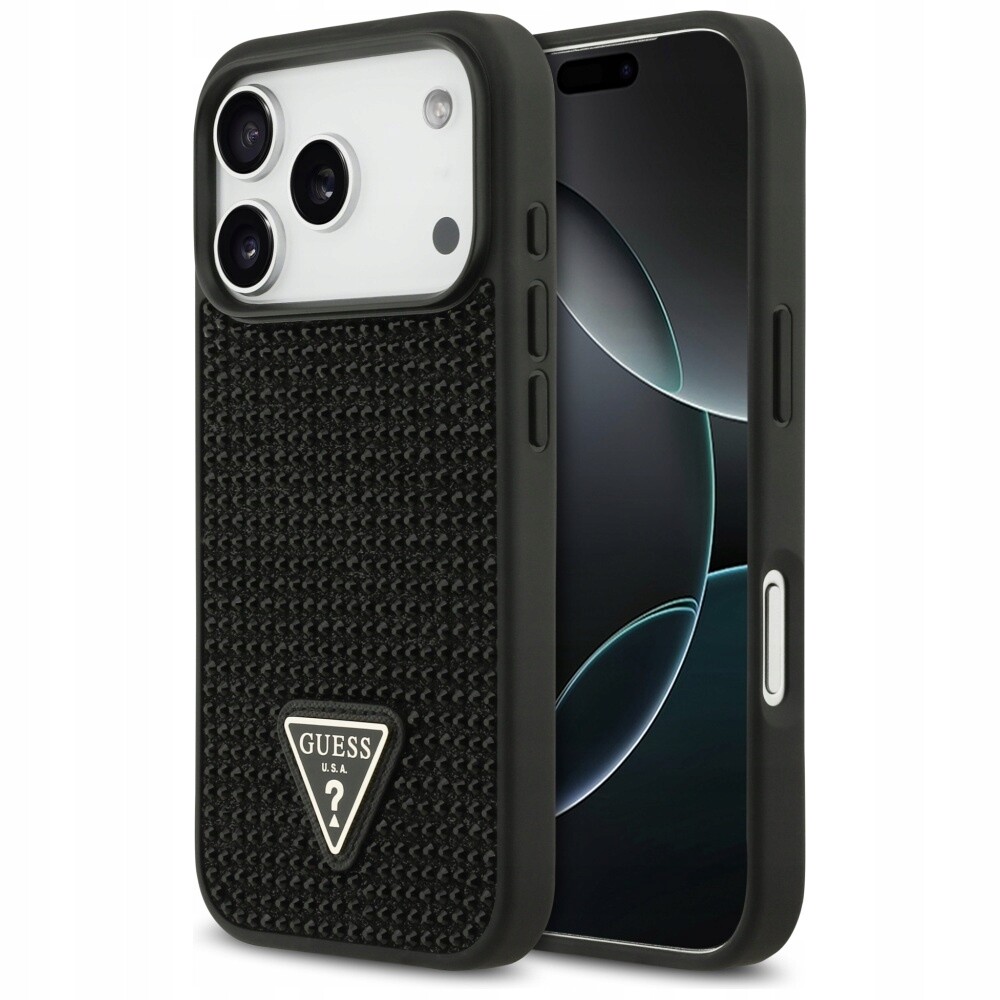 Pouzdro Guess Rhinestone Triangle Logo pro iPhone 17 Pro, černé