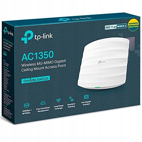 TP-Link access point EAP225, Omada AC1350, WiFi 2,4/5GHz PoE napájecí adaptér