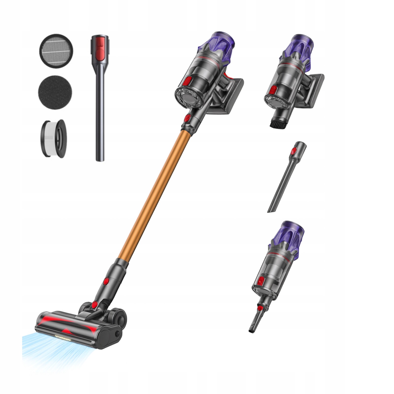 500W bezdrátový Tyčový vysavač Laresar V7, sací výkon 50 000 Pa