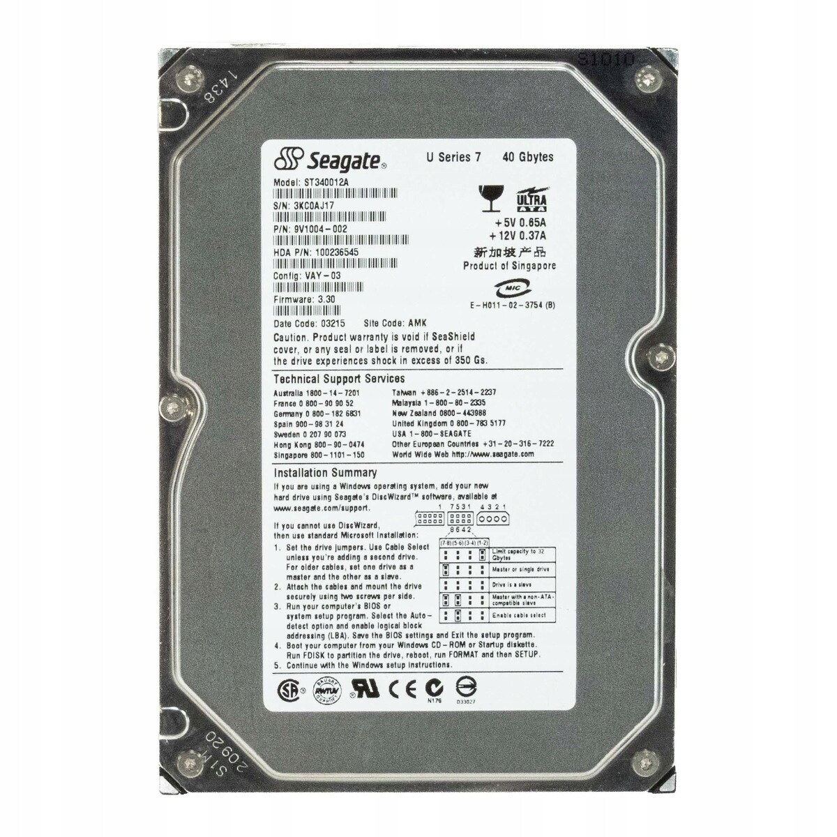 Seagate U Série 7 40GB 5.4K 1MB Ata 3.5'' ST340012A