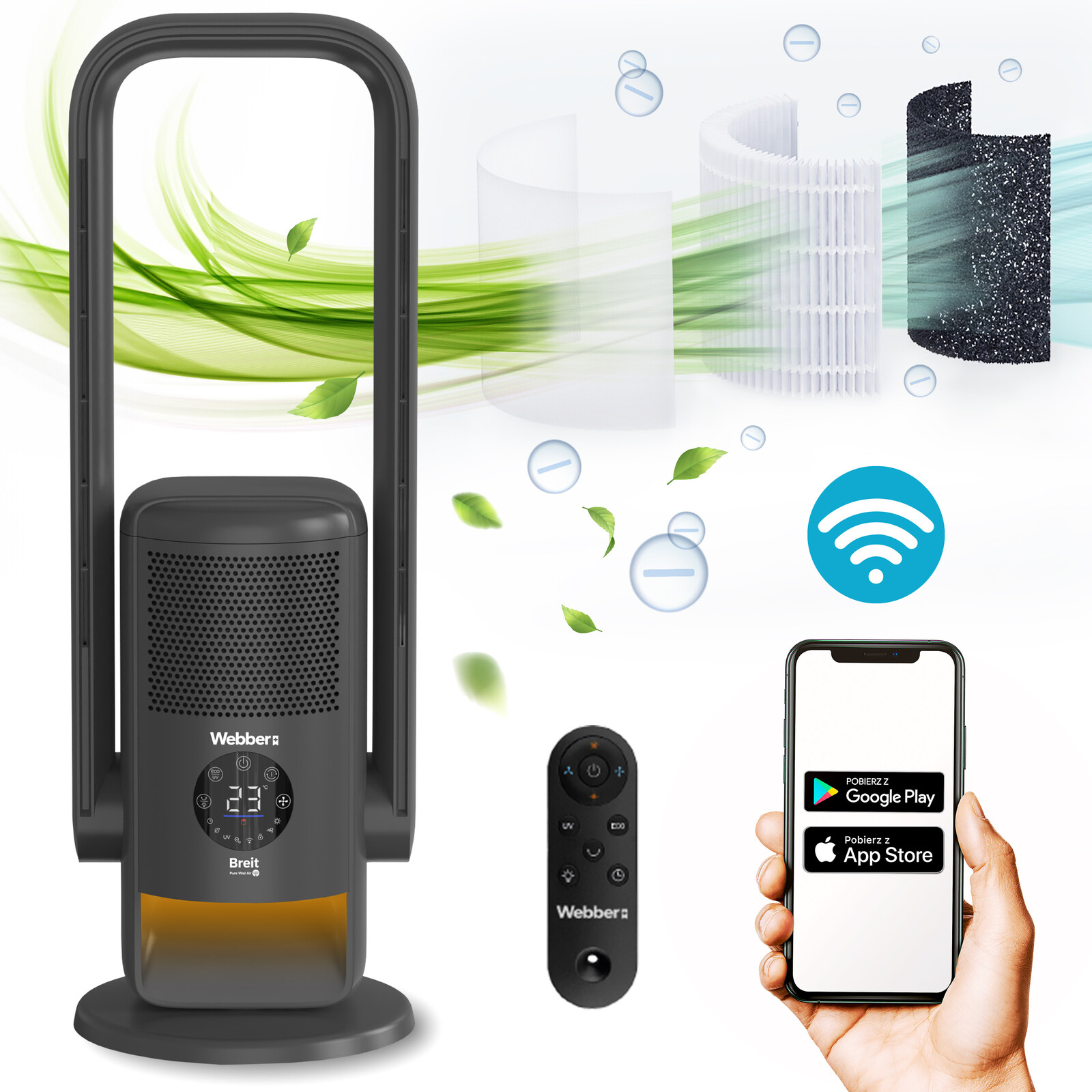 WiFi čistička vzduchu 20 m² Ventilátor termoventilátor Webber APG7800