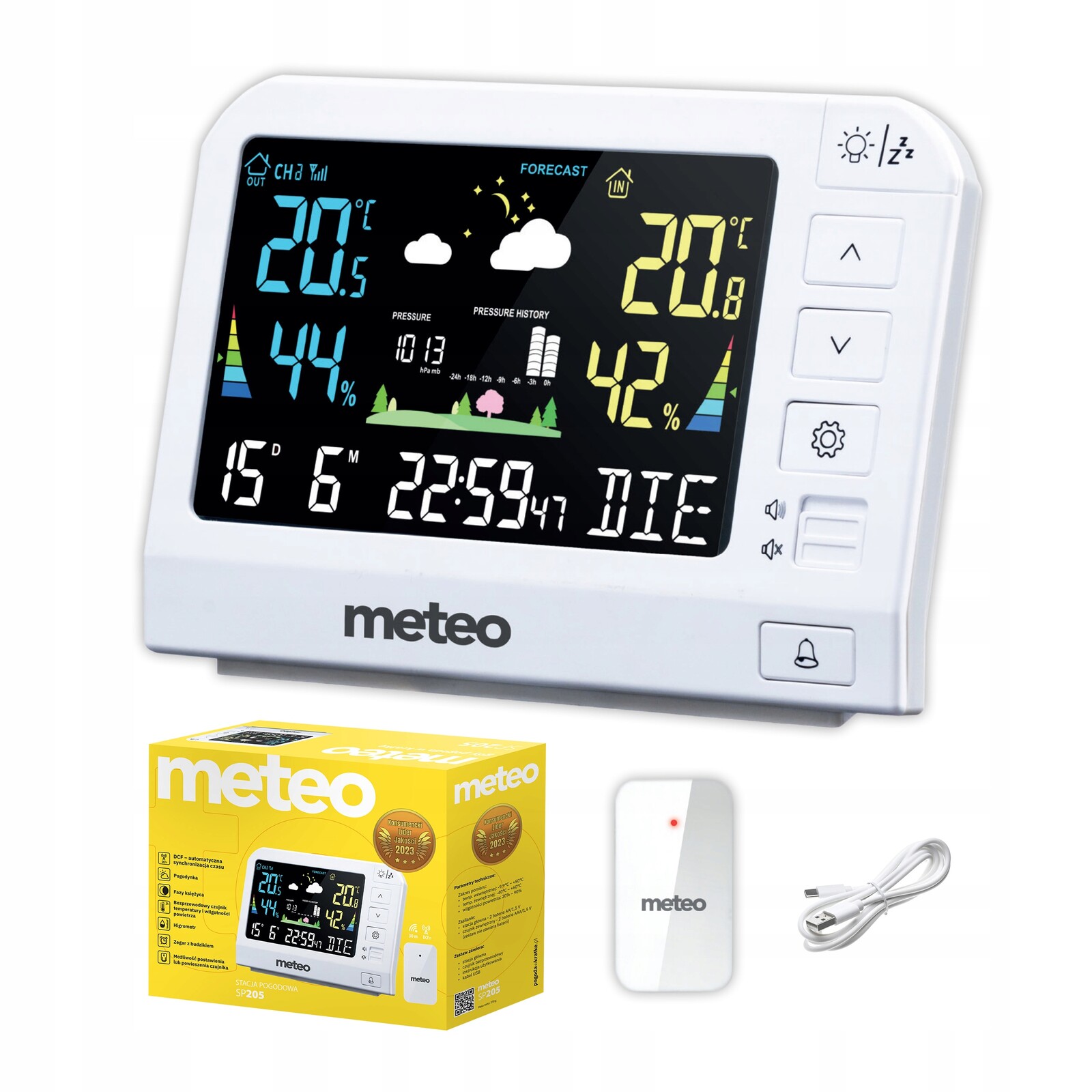 Meteorologická Stanice Meteo SP205 Počasí Vlhkoměr Venkovní Senzor Dcf