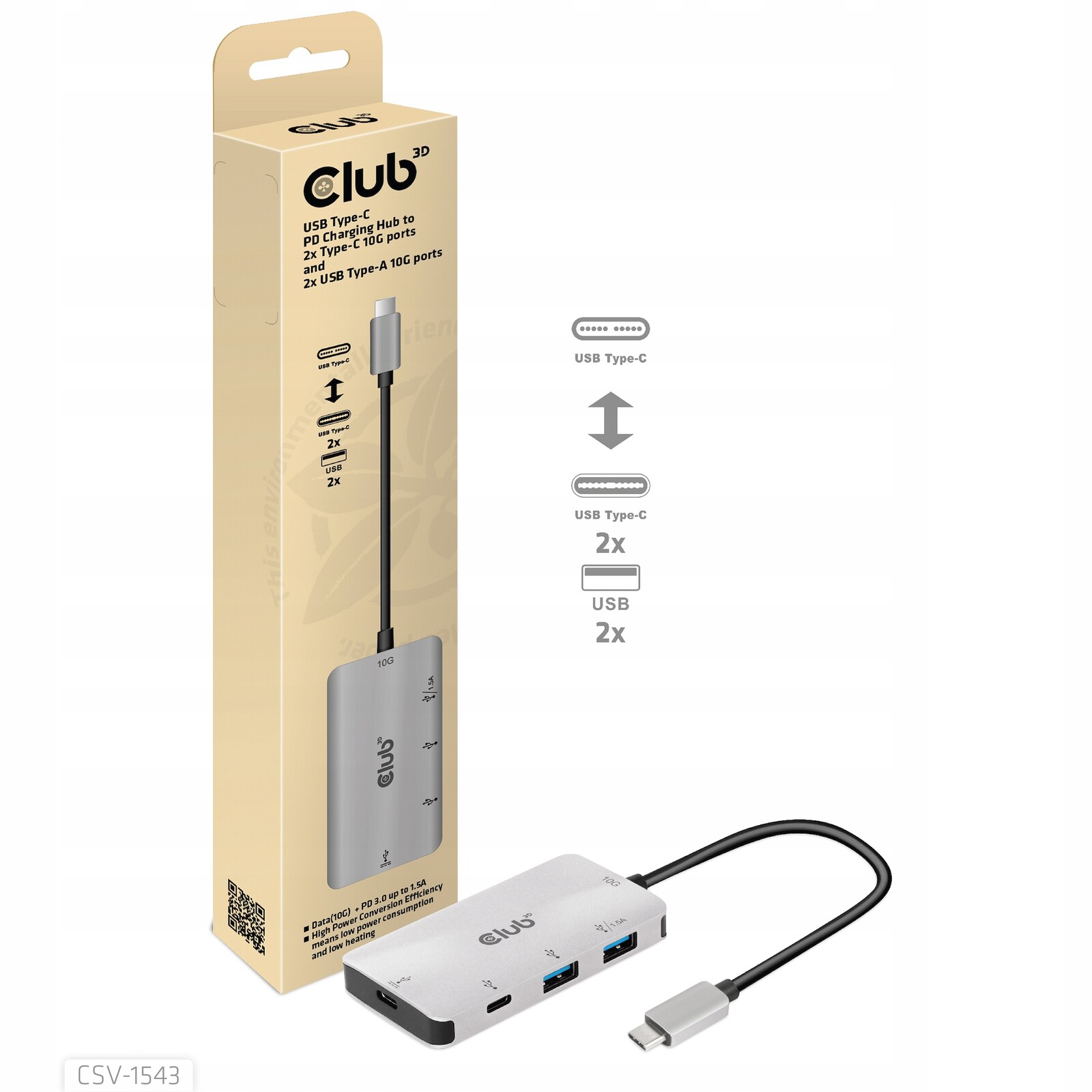 Rozbočovač Club3D Usb-c Pd pro 2x porty Usb-c 10G a 2x porty Usb-a 10G
