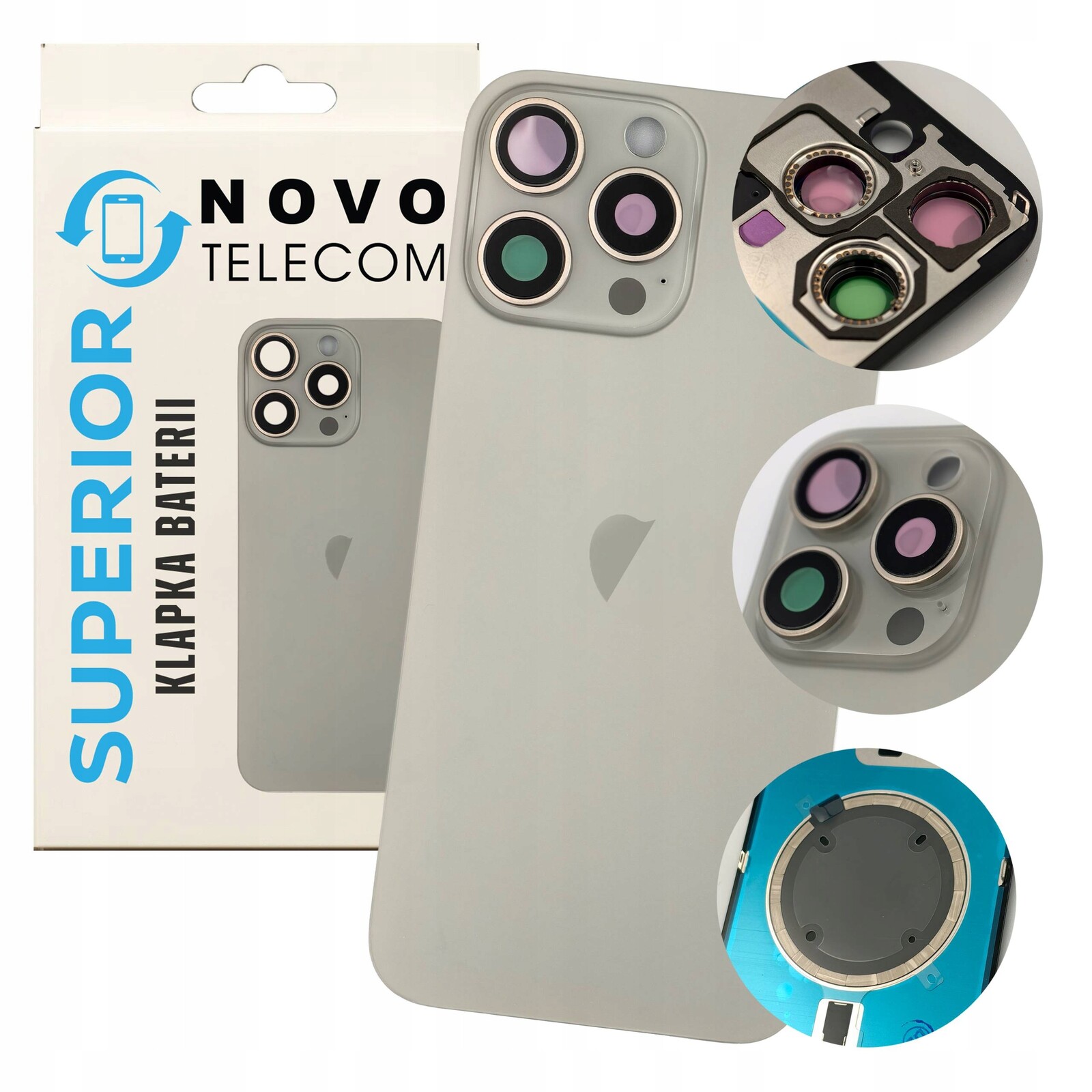 Krytka baterie Naturalna pro iPhone 16 Pro Max Zadní Kryt Sklo Panel Zadní