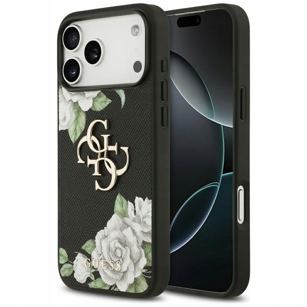 Pouzdro Guess Grained Roses & Big 4G Logo pro iPhone 17 Pro Max, černé