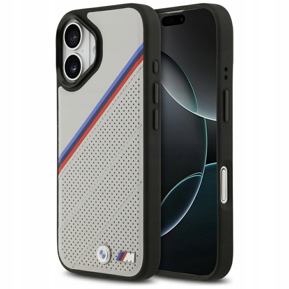 Pouzdro Bmw M Tricolor Metal Logo MagSafe pro iPhone 17, šedé