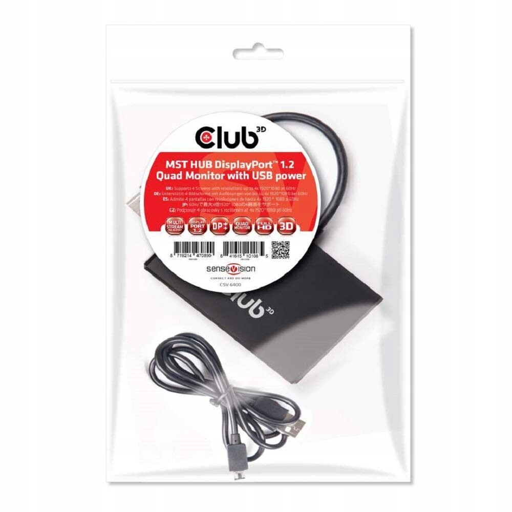 CLUB3D MultiStream Transport Hub DisplayPort 1.2 Quad Monitor Napájení z Usb