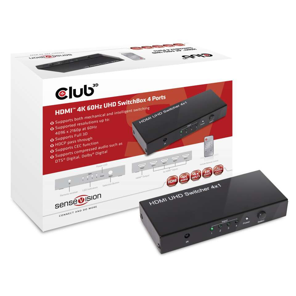 Přepínač CLUB3D Hdmi 2.0 Uhd se 4 porty