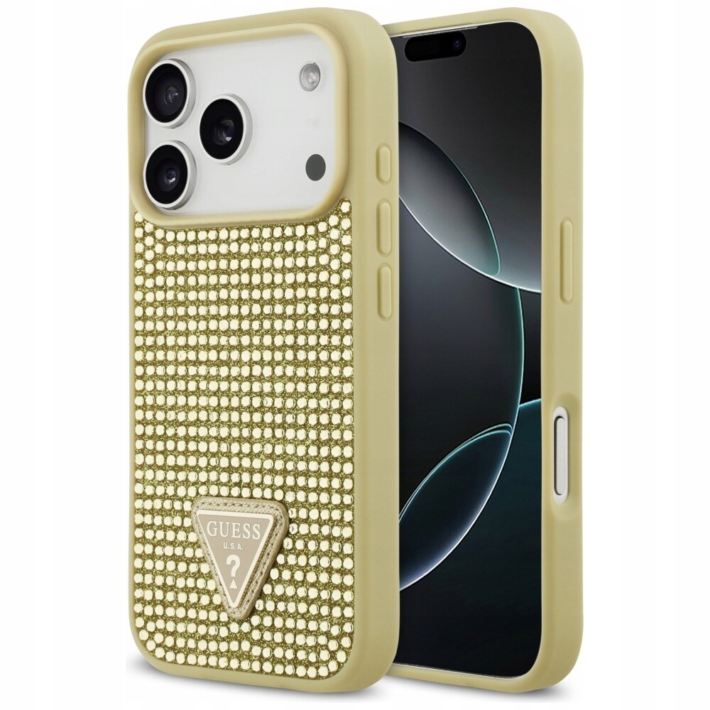 Pouzdro Guess Rhinestone Triangle Logo pro iPhone 17 Pro, zlaté
