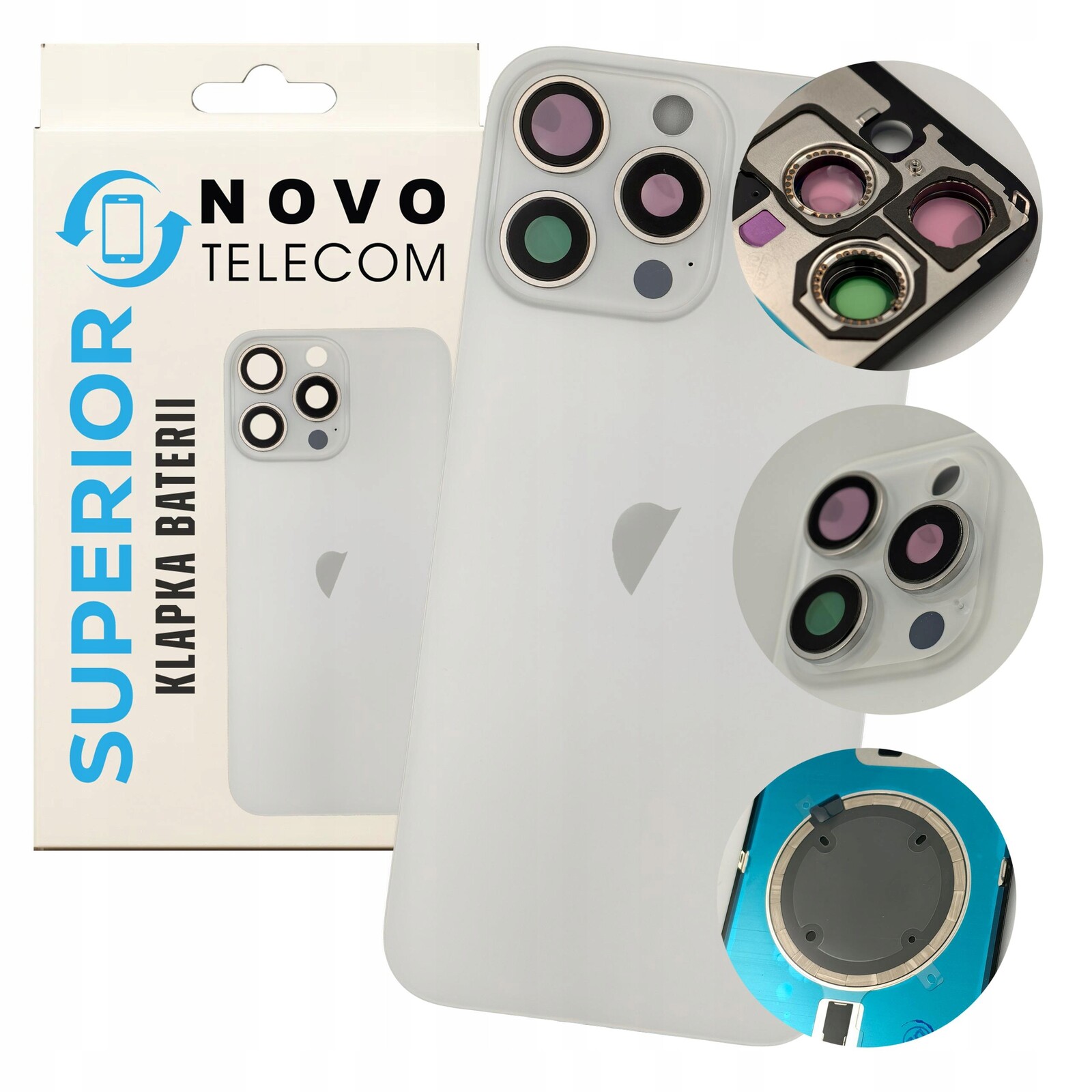 Krytka baterie Bílá pro iPhone 16 Pro Max Zadní Kryt Sklo Panel Zadní