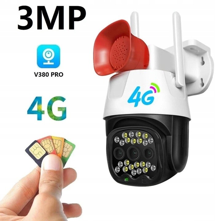 Otočná Kamera 4G Lte Se Zvukovou Sirénou Pro Stavbu Pozemku, Domu