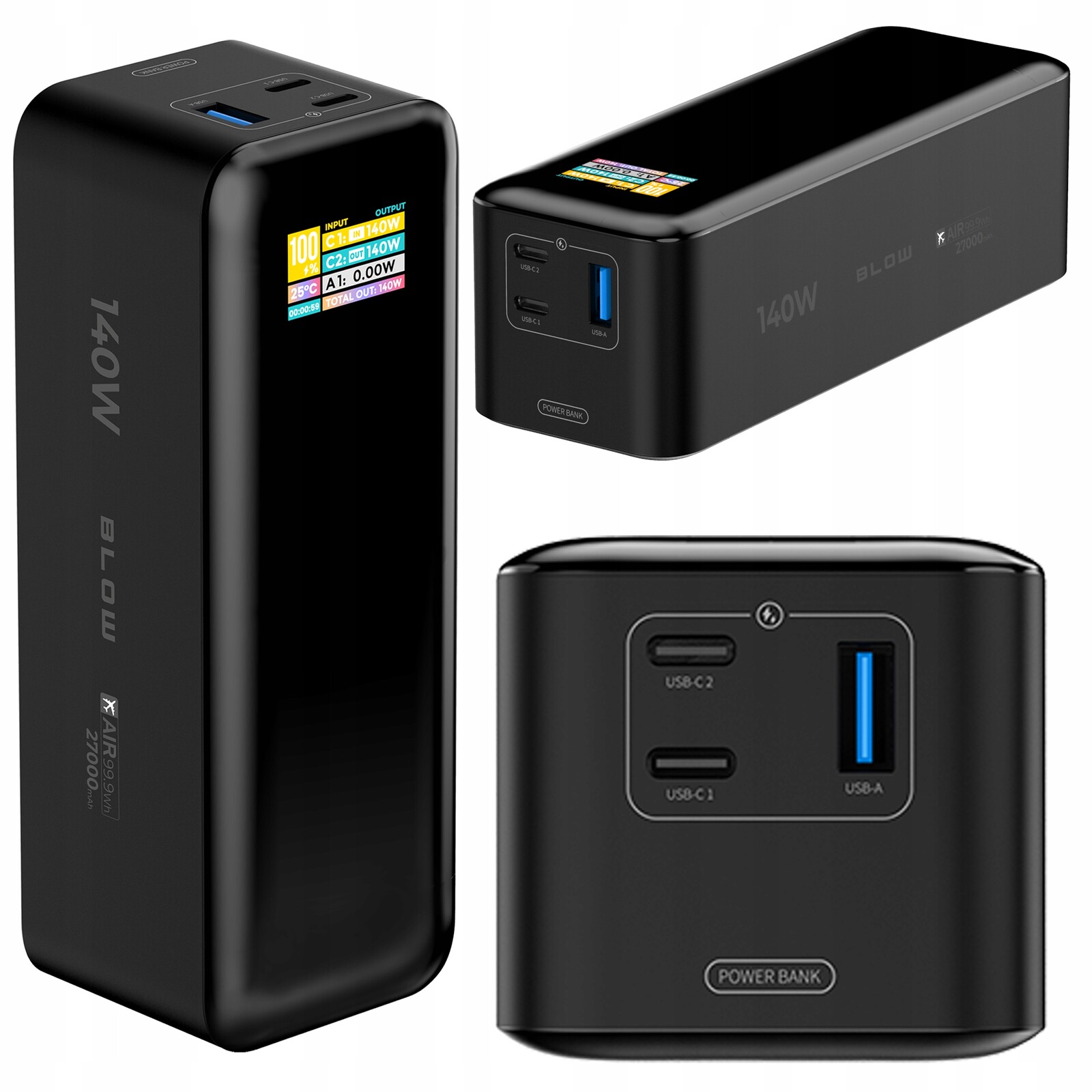 Powerbanka 27000 mAh 140W Qc Pd Usb-c LCD Powerbanka Rychlá Silná Cestovní