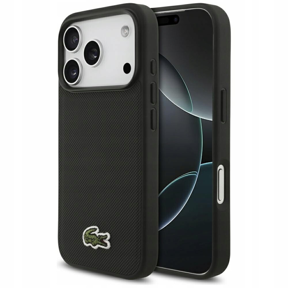Pouzdro Lacoste Iconic Petit Pique Woven Logo MagSafe pro iPhone 17 Pro, černé