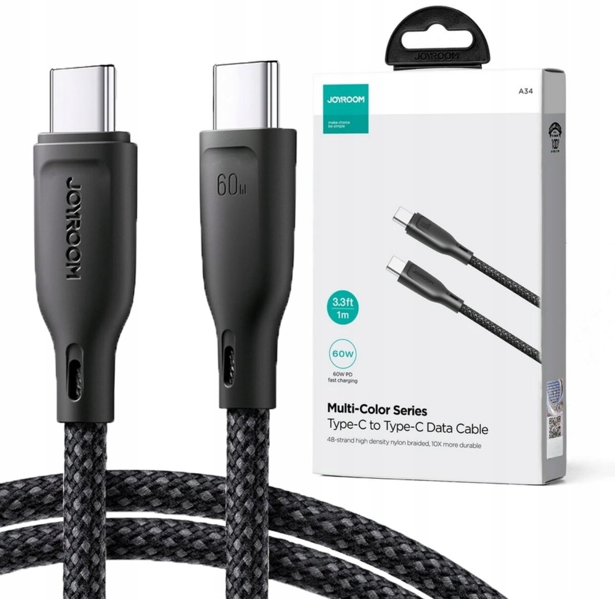 Kabel Usb-c Usb-c Joyroom SA34-CC3 100 cm 60 W 5A Pd s opletením, černý