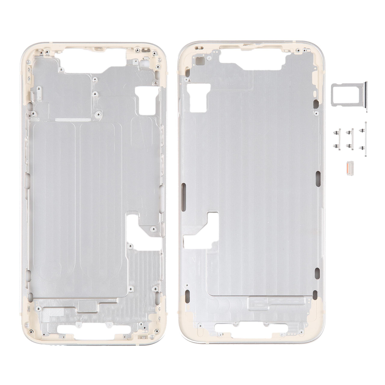 Bílý korpus pro iPhone 14 Rámeček Kryt Střední Tlačítka Sim