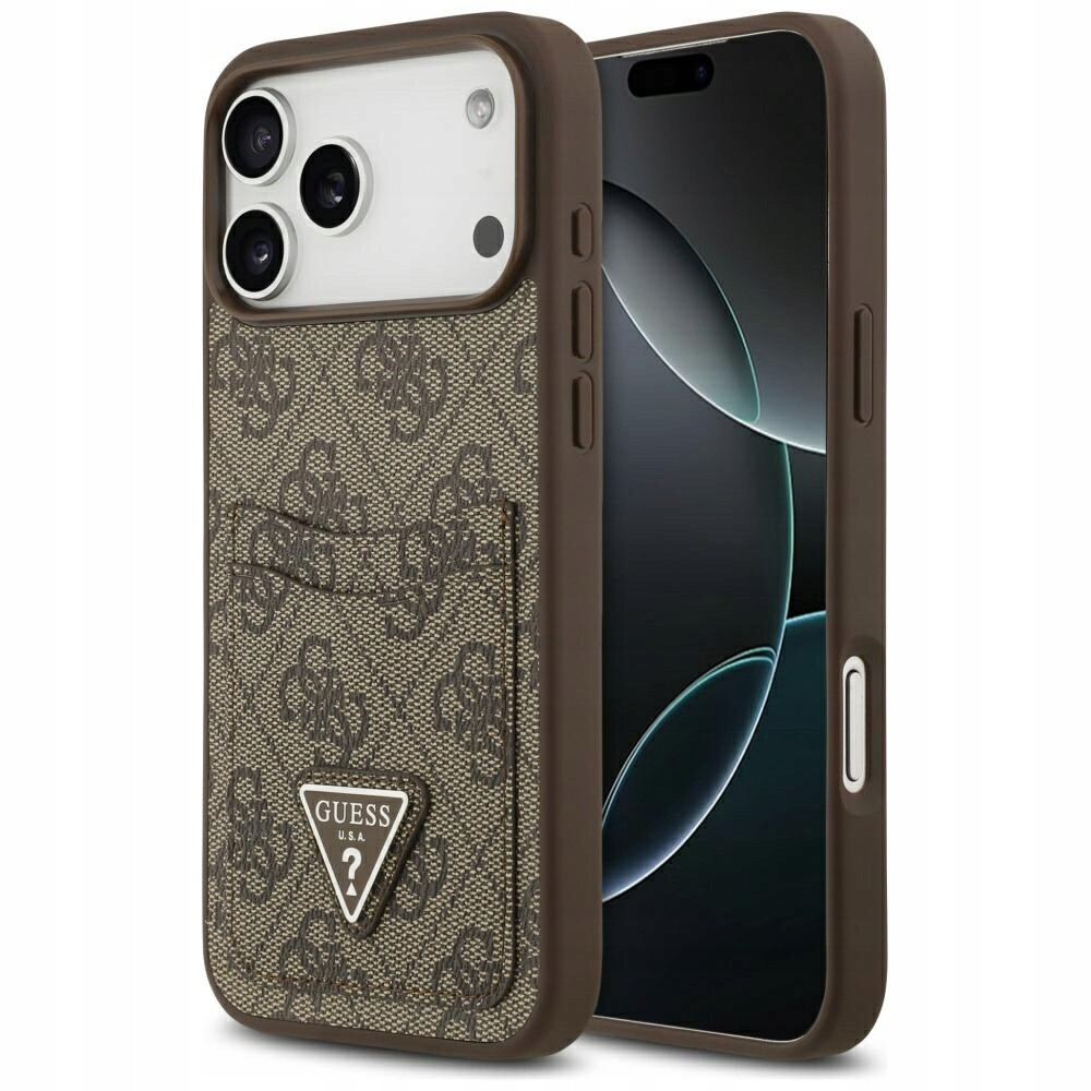 Pouzdro Guess 4G Double Card Triangle pro iPhone 17 Pro Max, hnědé