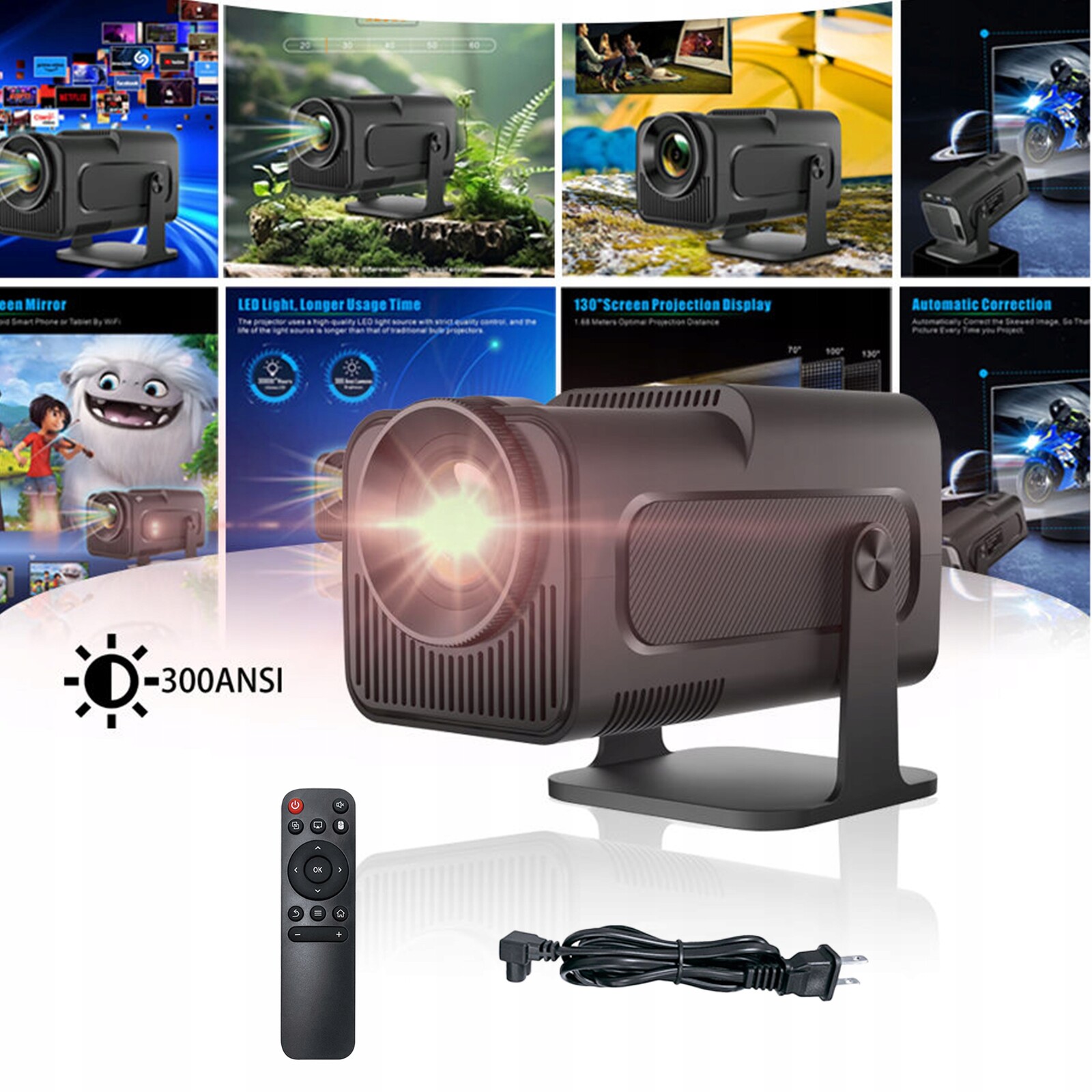 Přenosný Mini Tv 4K Led Projektor Černý