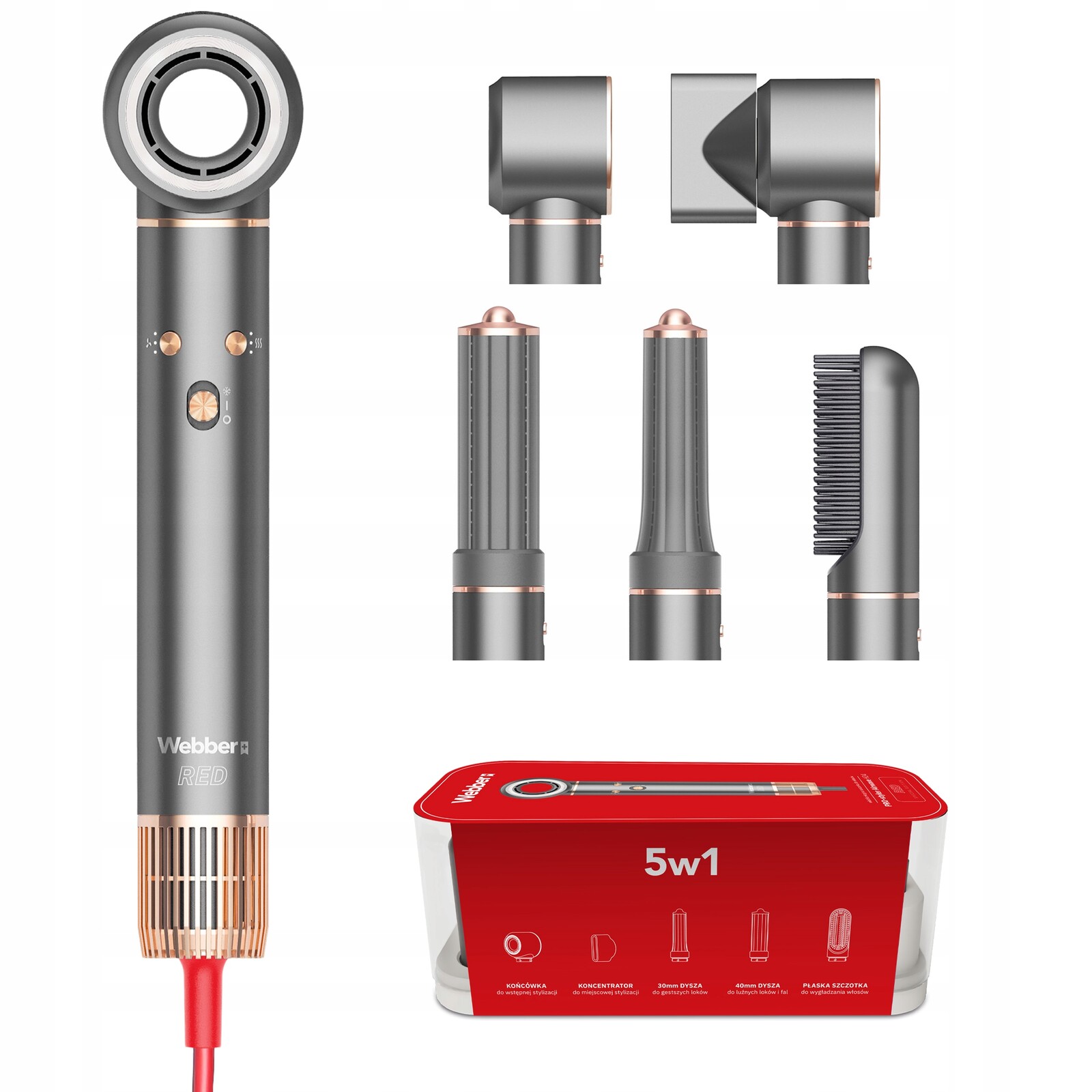 Vysoušeč vlasů 5v1 Webber HD4 1300W s Ionizací A Regulací 5 nástavců