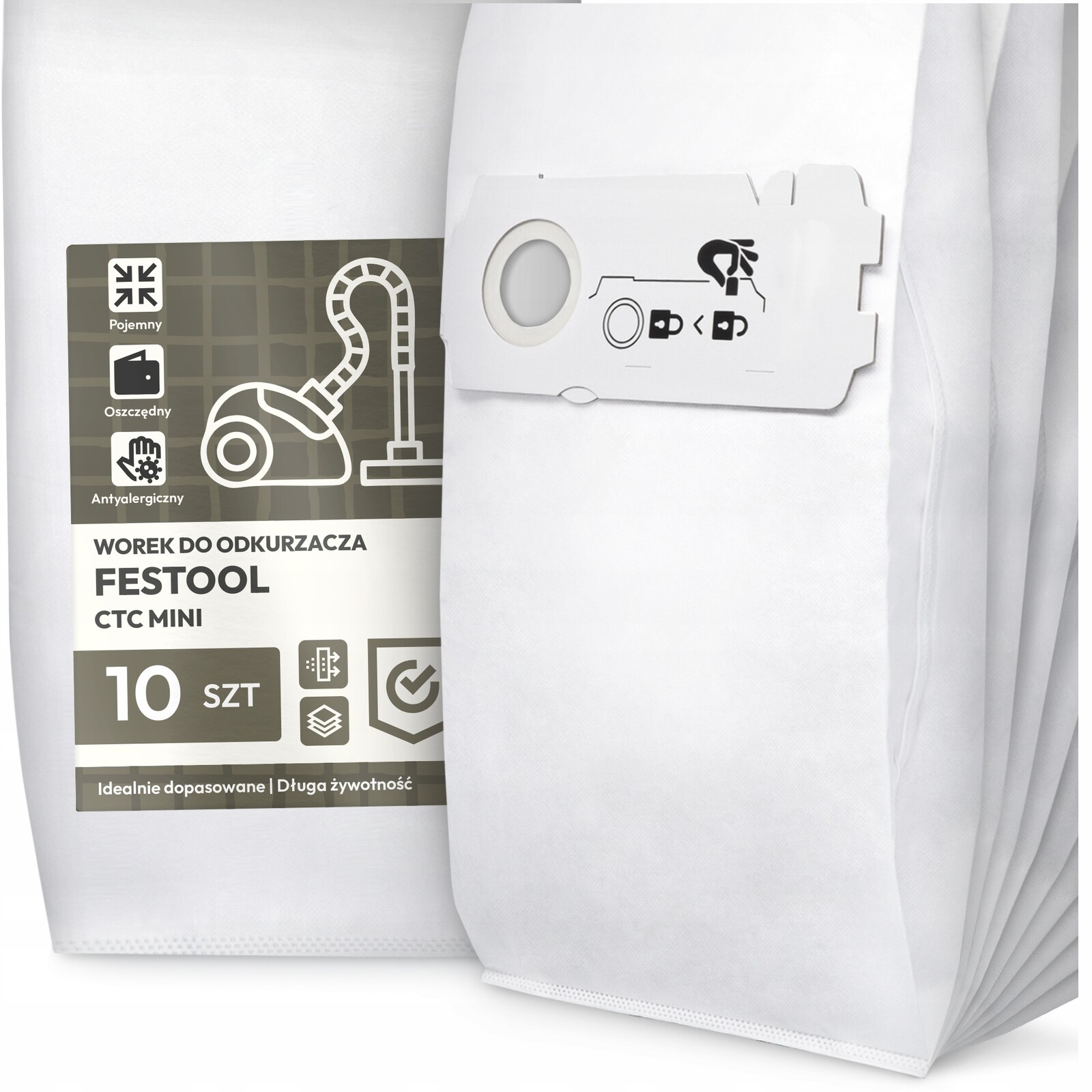 10 x Sáček Do Vysavače Festool Ctc Mini Syntetický Textilní Sáčky G9-W