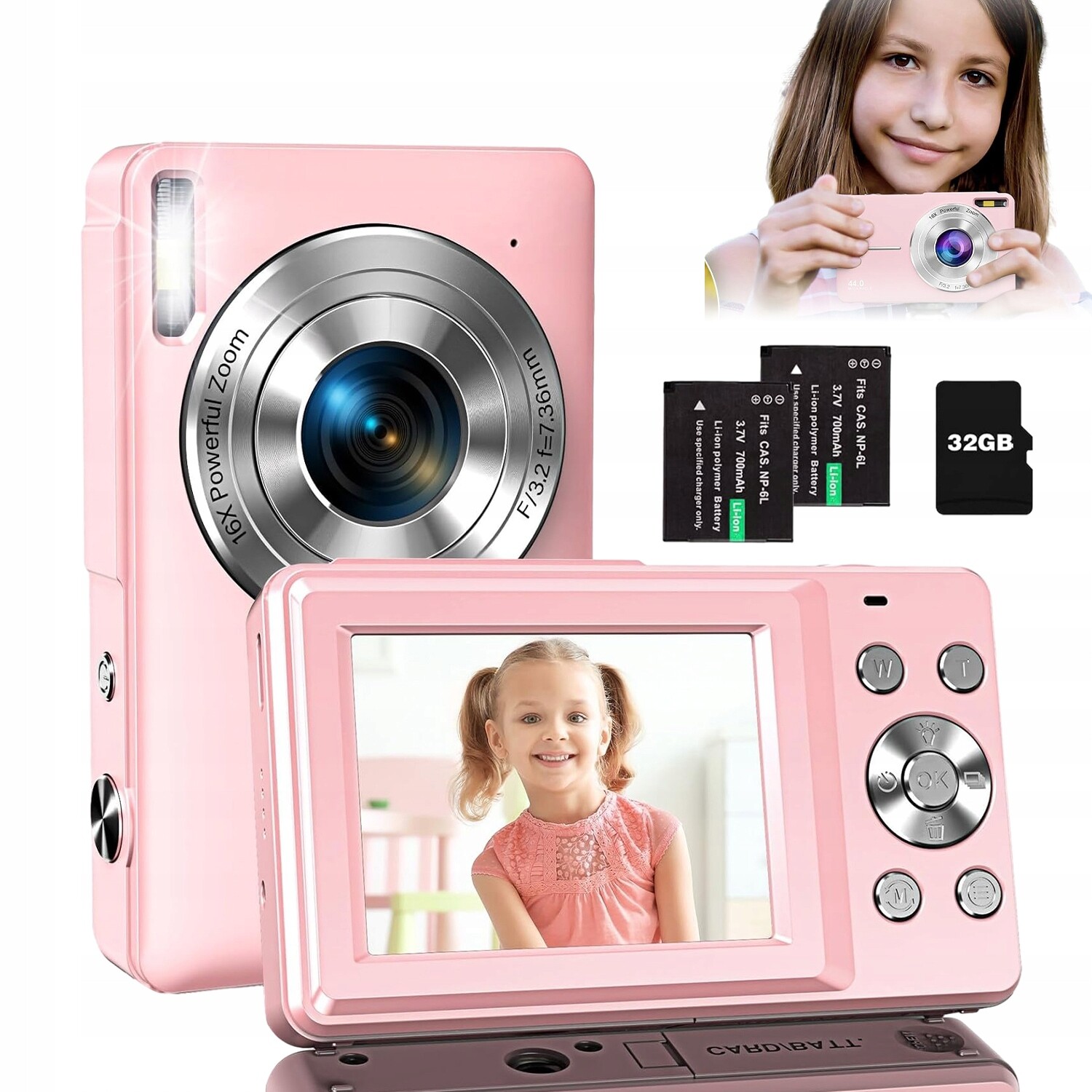 Retro Aparat Cyfrowy Zdjęcia 44MP Fhd 1080P 16x Zoom AntiShake 2,4'' 32GB