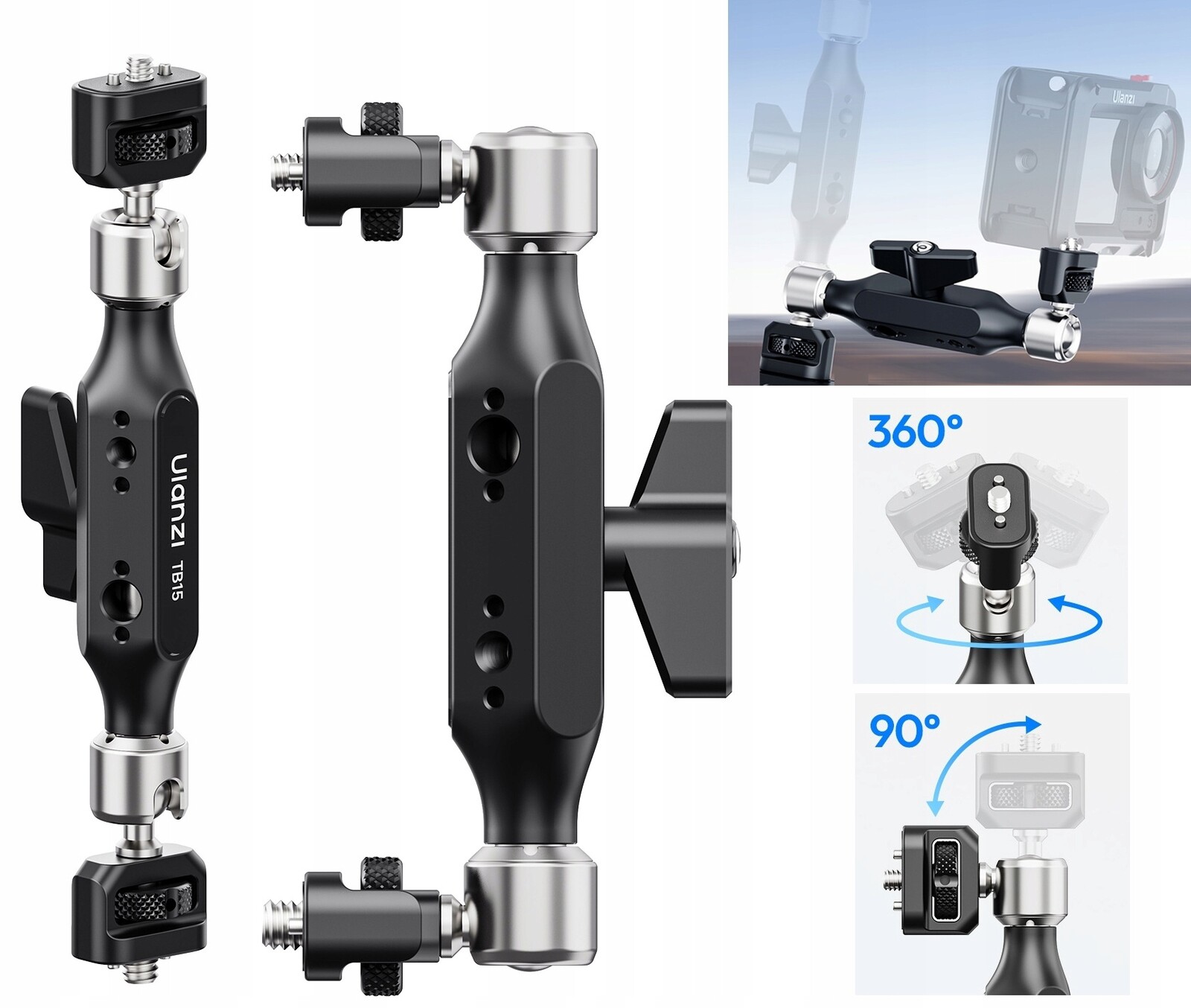 Ulanzi TB15 Magic Arm Rameno 360° se závity 1/4“ a 3/8“ pro fotoaparát kamery