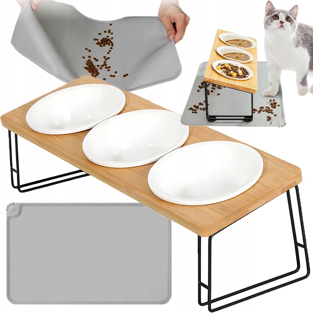 Sada Vyvýšených Misek Pro Kočky, 3-DÍLNÁ Keramická Miska S Podložkou